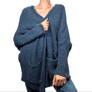 Umgee Women’s Dark Blue Popcorn Knit Open Front Cardigan Sweater